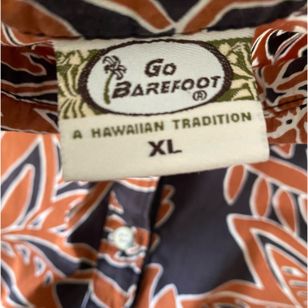 Vintage Go Barefoot Hawaiian Shirt Brick Red and Black 3 button pullover Size XL - Picture 8 of 11